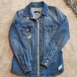 Kut from the Kloth Blue Distressed Denim Shirt M